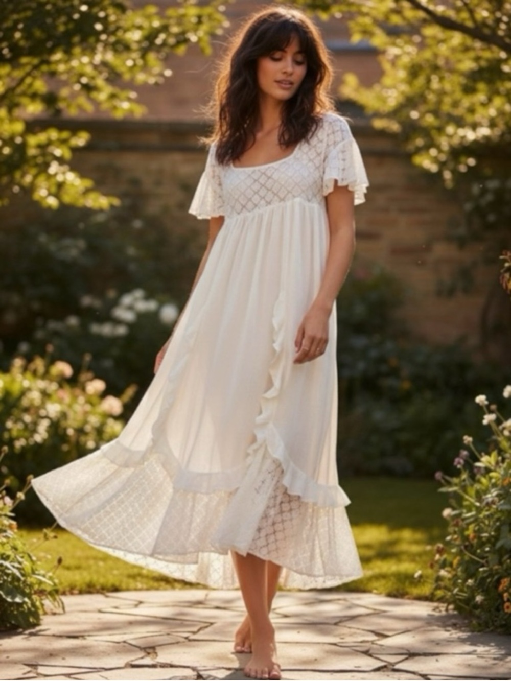 Free People Ethereal Bohemian Cottage Bring The Romance Maxi Dress White Medium - Picture 2 of 13